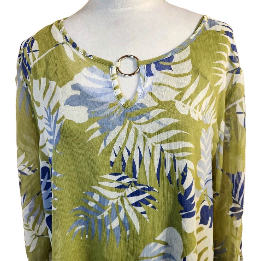 Hearts of Palm Resort Blouse & Tank Tee Womens XL Tropical Print Top Green Palms
